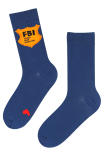Хлопковые носки тёмно-синего цвета с изображением миниатюрного сердечка и полицейского значка FBI (ИЖТ) | Sokisahtel
