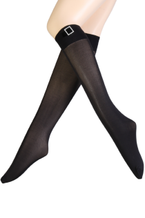 FIBBIA black knee-highs with a silver buckle | Sokisahtel