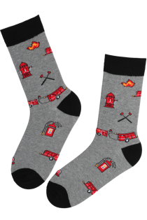 Серые хлопковые носки с узором в пожарной тематике FIREMAN | Sokisahtel