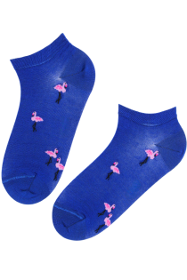 Хлопковые укороченные (спортивные) носки синего цвета с фламинго FLAMINGO | Sokisahtel