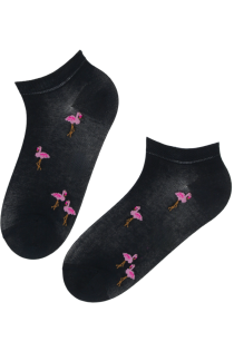 Хлопковые укороченные (спортивные) носки чёрного цвета с фламинго FLAMINGO | Sokisahtel