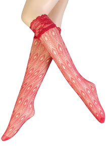 FLEUR coral pink knee-highs with lace | Sokisahtel