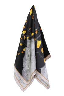 Шейный платок чёрного цвета с художественным изображением дерева гинкго FLORENCE | Sokisahtel