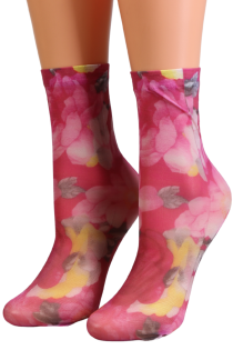 Тонкие фантазийные носки розового цвета с цветочным узором FLORIANA | Sokisahtel