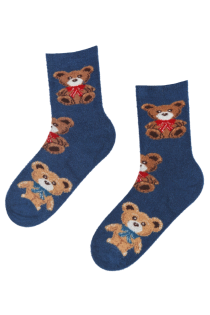 Женские тёплые пушистые носки синего цвета с изображением плюшевых медвежат FLUFFY | Sokisahtel