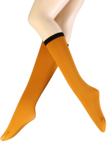 FOLLY mustard yellow textured knee-highs 
