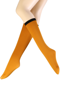 FOLLY mustard yellow textured knee-highs | Sokisahtel