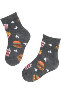 Детские хлопковые носки тёмно-серого цвета с гамбургерами FOOD | Sokisahtel