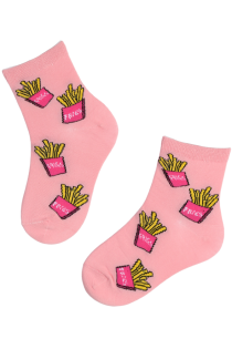 FOOD pink french fries cotton socks for kids | Sokisahtel