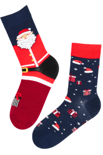 FRANZ dark blue Christmas socks with Santa and gifts | Sokisahtel