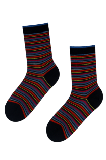 Носки чёрного цвета из мериносовой шерсти с разноцветным полосатым узором FRED | Sokisahtel