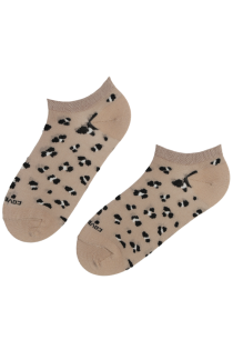 Хлопковые укороченные (спортивные) носки бежевого цвета с леопардовым узором FREYA | Sokisahtel