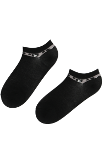 Хлопковые укороченные (спортивные) носки чёрного цвета с серой леопардовой кромкой FREYA | Sokisahtel
