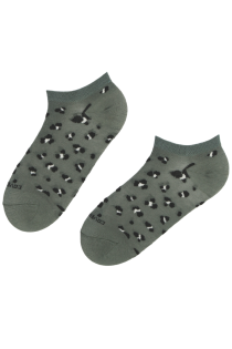 Хлопковые укороченные (спортивные) носки селадонового цвета с леопардовым узором FREYA | Sokisahtel