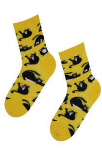 Хлопковые носки желтого цвета с изображением милых и веселых черных кошек FURRY | Sokisahtel