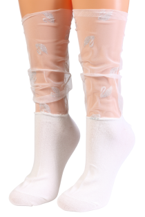 GRECIA white sheer socks with swans | Sokisahtel