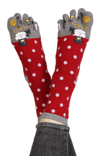 GLENDA red dotted toe-socks with cats for women | Sokisahtel