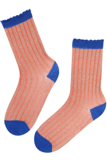 GLORIA salmon pink sparkly socks | Sokisahtel