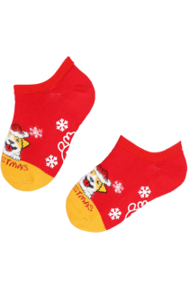 GUMMY red socks for kids with a Christmas dog | Sokisahtel