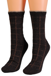 HEAVEN brown plaid glittery socks | Sokisahtel