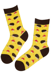 Хлопковые носки жёлтого цвета с узором в виде милых ёжиков HEDGEHOG | Sokisahtel