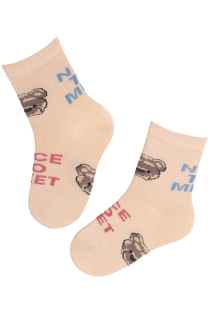 HELLO BEAR beige socks for kids | Sokisahtel