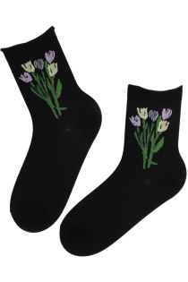 Чёрные хлопковые носки с цветочным узором HILDA | Sokisahtel