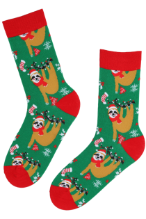 HOKU green Christmas socks with sloths | Sokisahtel