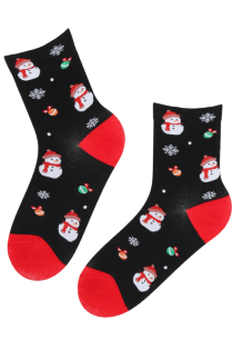 Хлопковые носки чёрного цвета в новогодней тематике  со снеговиками HOLIDAY | Sokisahtel