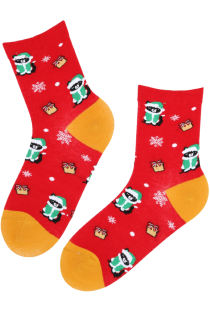 Хлопковый носки красного цвета в новогодней тематике с чёрными котами HOLIDAY | Sokisahtel