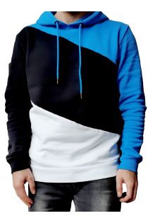 Hoodie in the colors of the Estonian flag: blue, black, and white. Features a diagonal color block design.