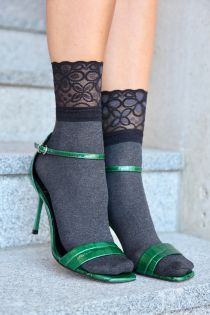 ANITA grey socks with a lace cuff | Sokisahtel