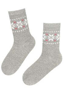 Хлопковые уютные носки светло-серого цвета с нордическим узором LAPLAND | Sokisahtel