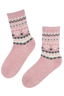 Хлопковые уютные носки розового цвета с нордическим узором LAPLAND | Sokisahtel