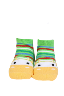 Хлопковые противоскользящие полосатые носки с изображением зеленой коровы для малышей JAANA | Sokisahtel