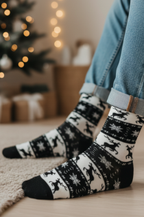 JARNO musta värvi jõulumustriga puuvillased sokid | Sokisahtel