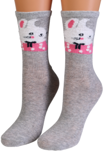 JAYLA grey cotton socks with bunnies | Sokisahtel
