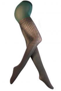 Женские фантазийные колготки темно-зеленого цвета с геометрическим узором бордового цвета JOAN от Pierre Mantoux | Sokisahtel