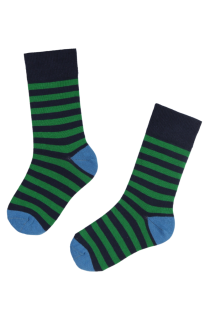 JOEL green striped cotton socks for children | Sokisahtel