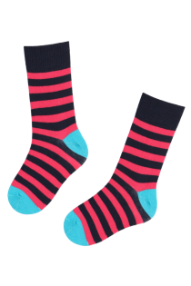 JOEL pink striped cotton socks for kids | Sokisahtel