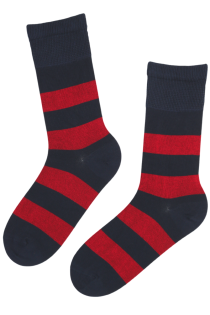Хлопковые мужские носки тёмно-синего цвета в красную полоску JULIEN | Sokisahtel