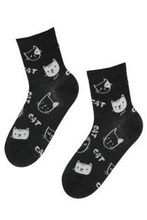Хлопковые носки тёмно-серого цвета с изображением милых кошачьих мордочек CAT GIRL | Sokisahtel