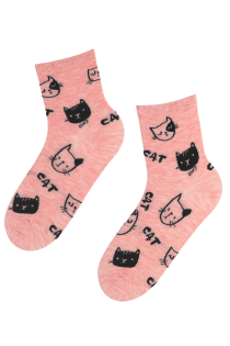 Хлопковые носки розового цвета с изображением милых кошачьих мордочек CAT GIRL | Sokisahtel