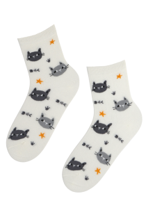 CAT GIRL white cotton socks with cats | Sokisahtel