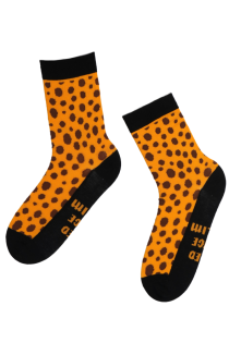 Хлопковые носки оранжевого цвета в коричневый горошек с надписью OLED KÕIGE KALLIM | Sokisahtel