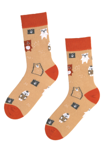 KARDO beige cotton socks with bears for men | Sokisahtel