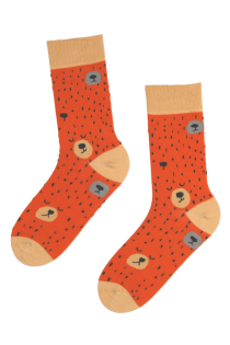 Мужские хлопковые носки оранжевого цвета с изображением умилительных спящих медвежьих мордочек KARDO | Sokisahtel