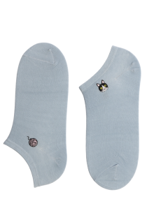 Хлопковые укороченные (спортивные) носки голубого цвета с миниатюрным изображением кошачьей мордочки и пряжи PLAYCAT | Sokisahtel