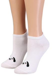 Хлопковые укороченные (спортивные) носки белого цвета с изображением милой собачьей мордочки WHITE DOG | Sokisahtel