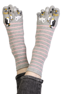 Хлопковые пальчиковые носки серого цвета с обитателями приполярных областей KEILA | Sokisahtel